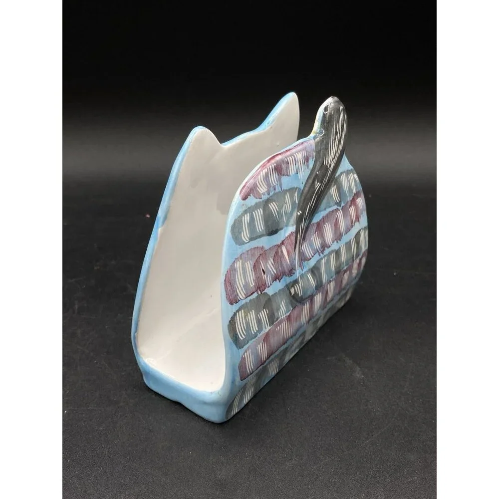 Pier 1 Italy Art Pottery Ceramic Cat Napkin Holder Whimsical Kitsch Vintage